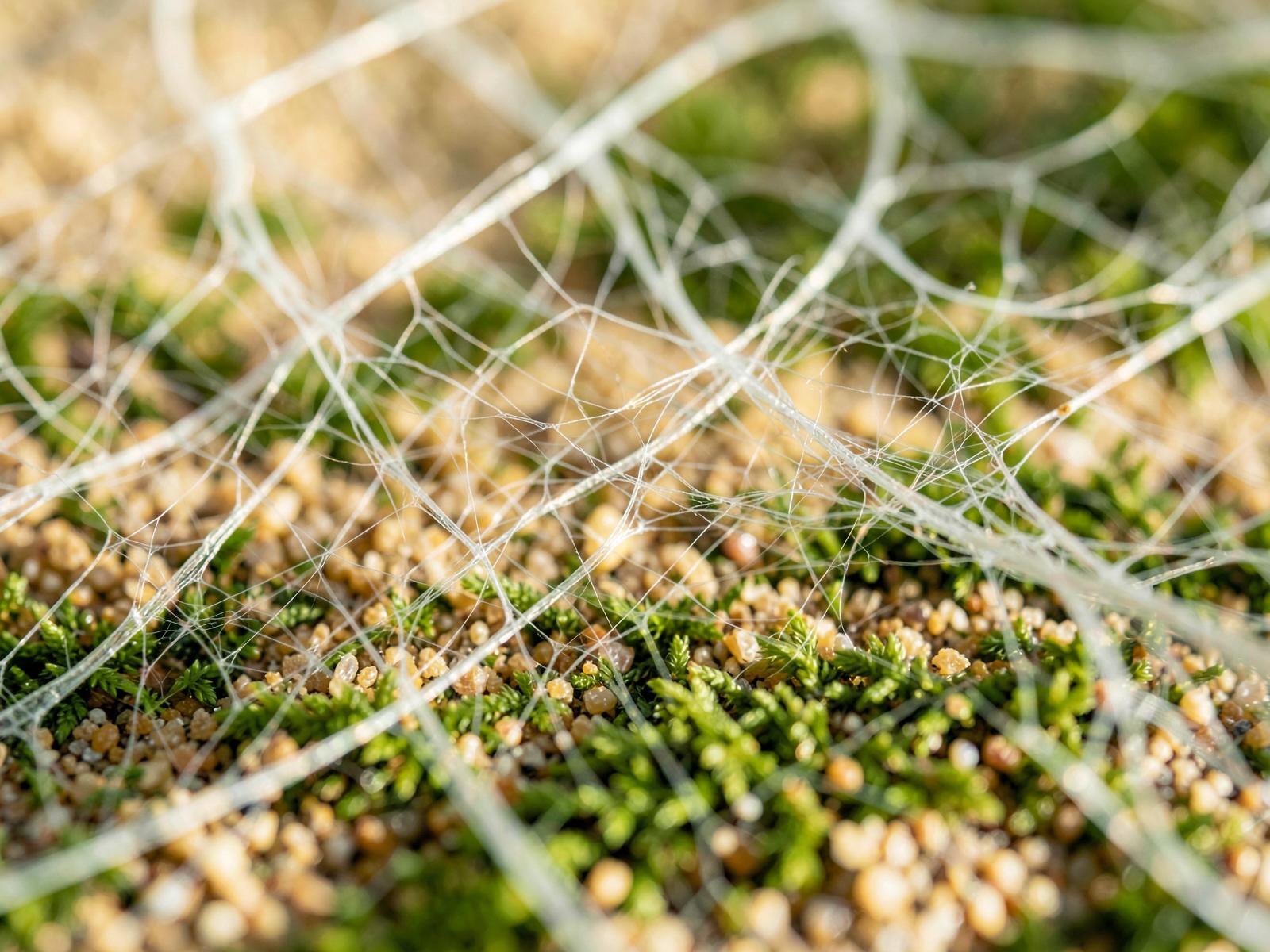 Macro view of a fine fibrous connective web in natural light